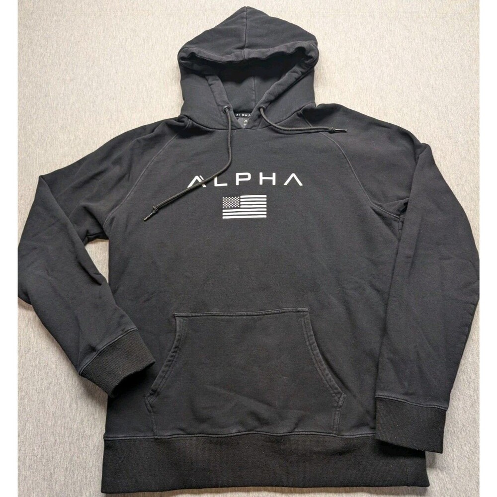 ALPHA  Comfort Fleece Hoodie Sweatshirt Mens Large Center Logo Pullover